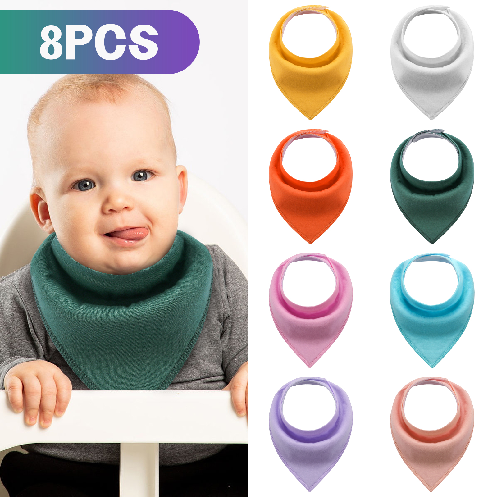 EEEkit 8pcs Baby Bibs, Cotton Bandanas for Girls and Boys, Multicolors