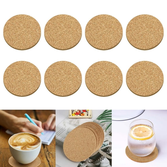 EEEkit 8pcs Natural Cork Round Coasters, Reusable Absorbent Heat-Resistant Drink Cup Mats for Coffee Wine Glasses