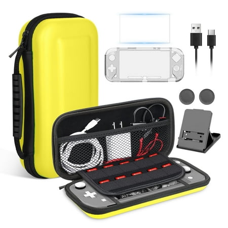 EEEkit 9-in-1 Accessories Bundle Fit for Nintendo Switch Lite – Shockproof Hard Shell Travel Carrying Case, Clear Protective Cover, Screen Protector, Stand, Thumb Grips, Type C Cable