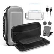 EEEkit 9-in-1 Accessories Bundle Fit for Nintendo Switch Lite – Shockproof Hard Shell Travel Carrying Case, Clear Protective Cover, Screen Protector, Stand, Thumb Grips, Type C Cable