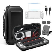 EEEkit 9-in-1 Accessories Bundle Fit for Nintendo Switch Lite   Shockproof Hard Shell Travel Carrying Case, Clear Protective Cover, Screen Protector, Stand, Thumb Grips, Type C Cable