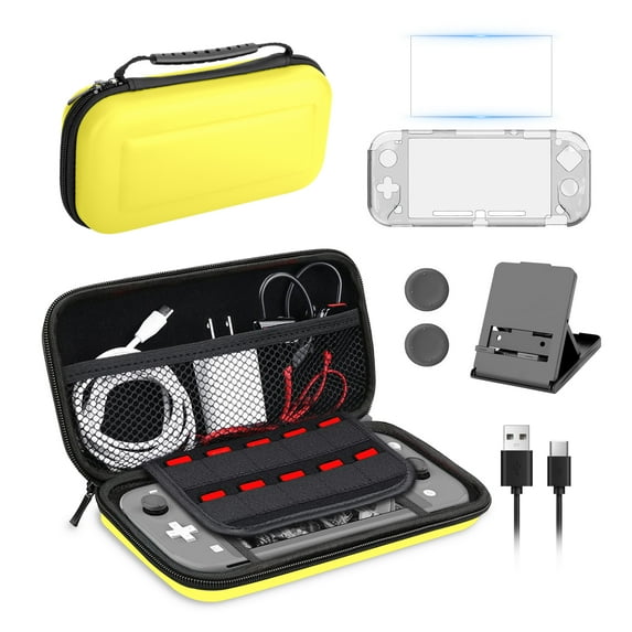 EEEkit 9-in-1 Accessories Kit Fit for Nintendo Switch Lite – Carrying Case, Protective Cover, Screen Protector, Stand, Type C Cable & Thumb Grips