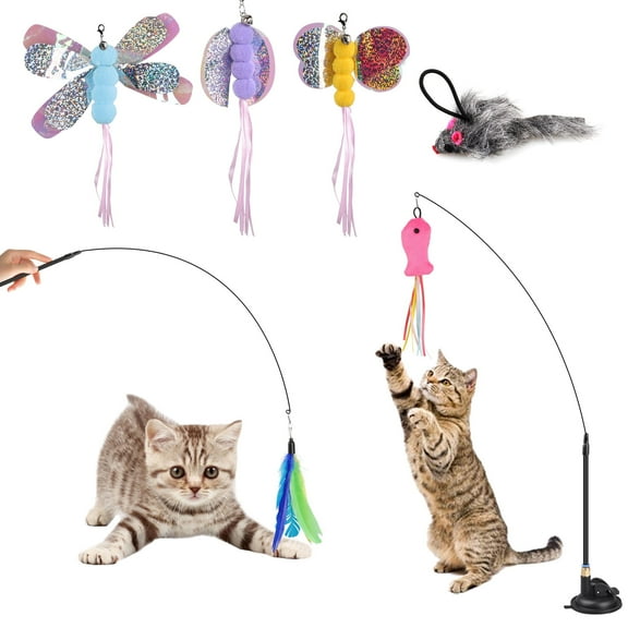 EEEkit 9pcs Cat Toys Set, Flexible Cat Wand Toys for Indoor Cat Teaser Play