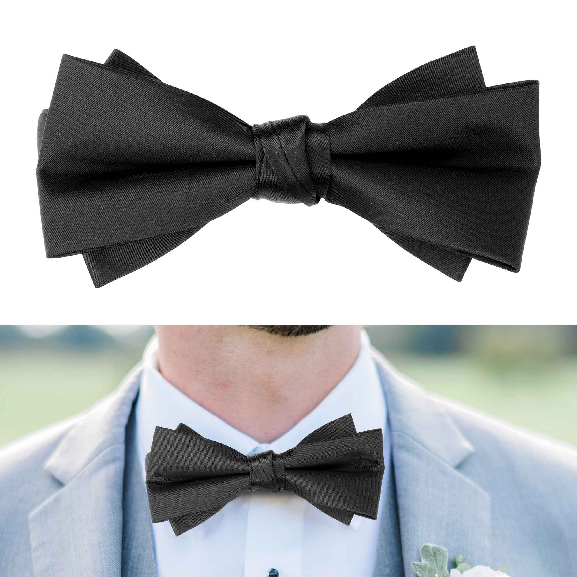 Medsuo Adjustable Pre-Tied Bow Tie - Silver Satin, One Size Fits All, For Weddings & Parties
