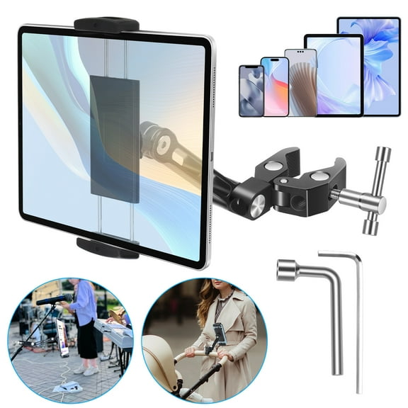 EEEkit Adjustable Mic Stand Tablet Holder Fit for iPad & iPhone, 360 Rotation Clamp for Live Music, Choir, Stage, Rehearsal, 4.712.9" Devices