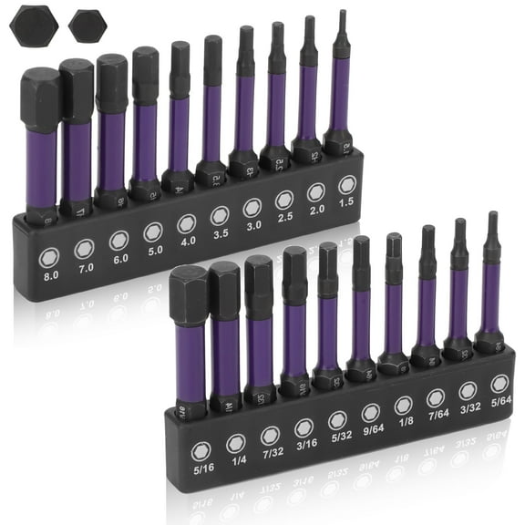 EEEkit Allen Wrench Drill Bits Set, Magnetic 1/4" Hex-Shank S2 Alloy Steel Hex Bits, Metric & SAE
