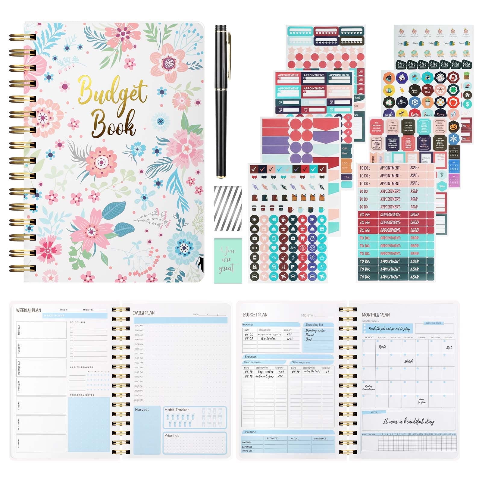 EEEkit Budget Planner with Expense Tracker Notebook, Monthly Money Budgeting Book with Planning stickers, Bookmark for Budgeting and Saving Money