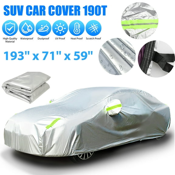 EEEkit Car Cover, Waterproof, UV-Resistant, Dustproof Outdoor Full Exterior Cover, 193 x 71 x 59", Silver