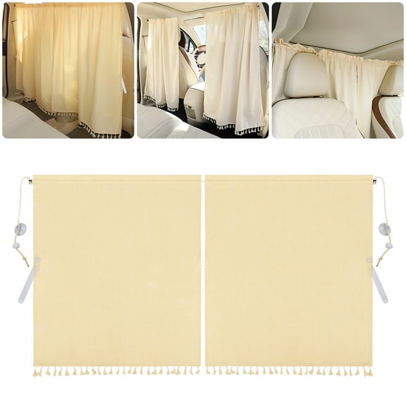 EEEkit Car Privacy Curtains, Light Blocking Rear Seat Divider Curtains for SUV, Sedan, 55 x 31", Beige