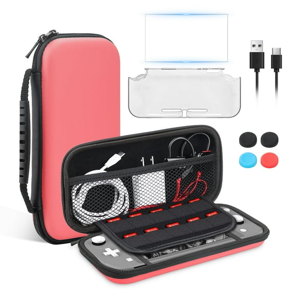 EEEkit Carrying Case Fit for Nintendo Switch Lite with Protective Cover Case, Screen Protector, Thumb Caps, 10-in-1 Accessories Bundle Storage Bag Fit for Nintendo Switch Lite