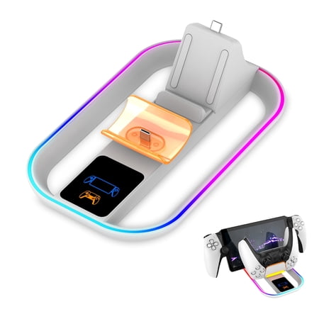 EEEkit Charging Dock Fit for PlayStation Portal/PS5 Controller, Charger Station with 14 RGB Lights, Portable Charging Stand, Charge Base Holder Accessories for Playstation 5/Portal