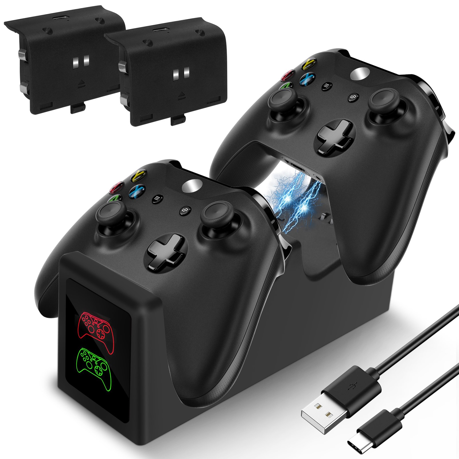 EEEkit Charging Dock Fit for Xbox Series X/S, Xbox One/One S/X/Elite Controllers, Dual Controller Fast Charging Station with 2x1200 mAh Rechargeable Battery Pack, Type-C Power Cable - image 1 of 9