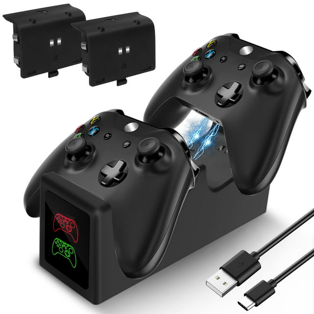 EEEkit Charging Dock Fit for Xbox Series X/S, Xbox One/One S/X/Elite Controllers, Dual Controller Fast Charging Station with 2x1200 mAh Rechargeable Battery Pack, Type-C Power Cable