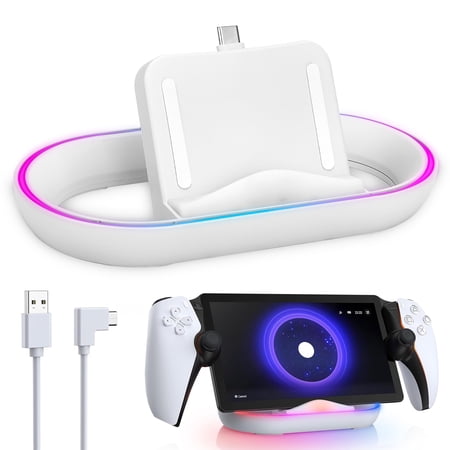 EEEkit Charging Station Fit for Playstation Portal Remote Player with 14 RGB Effect Lights