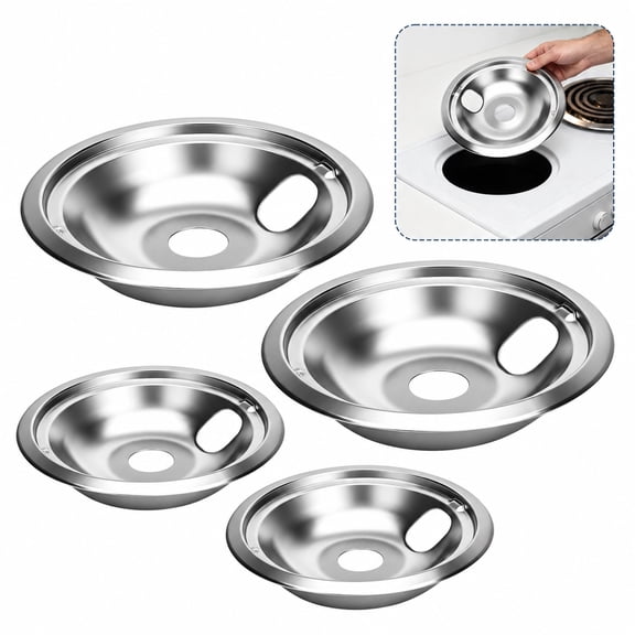 EEEkit Chrome Electric Stove Drip Pans, 2 x 6in and 2 x 8in Drip Bowls, Compatible with Select GE, Hotpoint Ranges, Replaces WB31T10010/WB31T10011