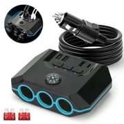 EEEkit Cigarette Lighter Splitter, 120W Car Charger with 3 Sockets, QC18W, PD20W, DC 12-24V