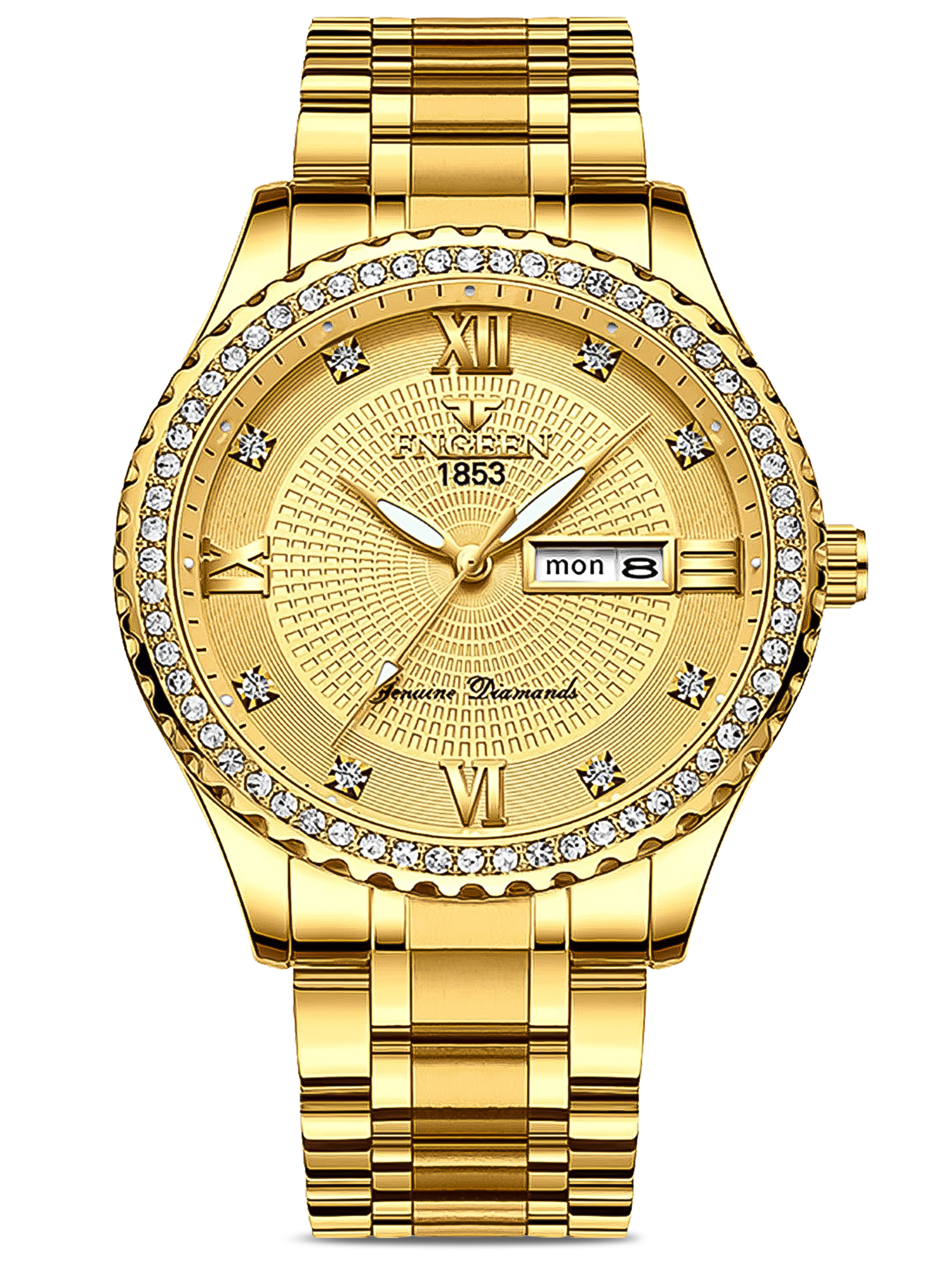 EEEkit Classic Diamond Gold Watches for Men, Stainless Steel Waterproof ...