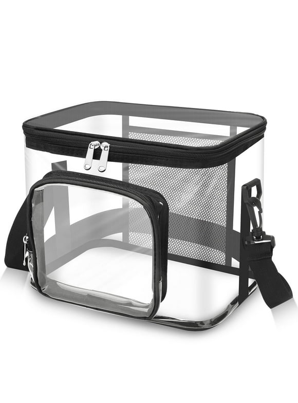 EEEkit Large Clear Lunch Bag, See Through Lunch Box with Adjustable Strap, Zipper Transparent Shoulder Bag
