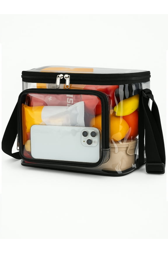 Large Clear Lunch Bag, See Through Lunch Box with Adjustable Strap, Zipper Transparent Shoulder Bag