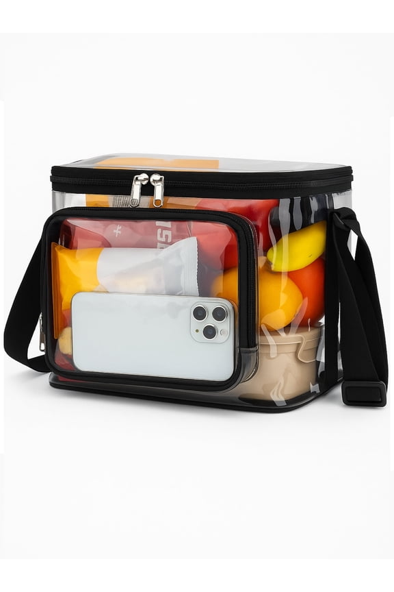 Large Clear Lunch Bag, See Through Lunch Box with Adjustable Strap, Zipper Transparent Shoulder Bag