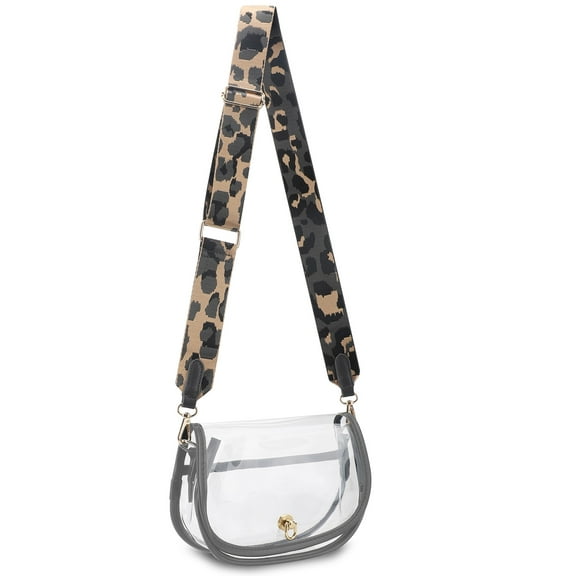 EEEkit Clear Zipper Cross Body Bag for Stadium Events, Clear Purse with Adjustable Strap, Black/Brown