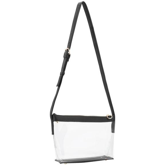EEEkit Clear Zipper Cross Body Bag for Stadium Events, Clear Purse with Vegan Leather Trim, Black/Brown
