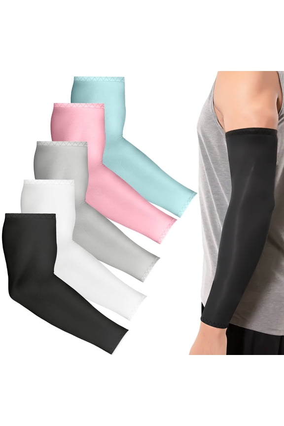 5 Pair UV Sun Protection Cooling Arm Sleeves, EEEkit Long Compression Sleeves for Girls Boys Cycling Sports