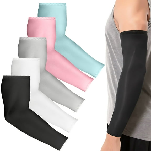 5 Pair UV Sun Protection Cooling Arm Sleeves, EEEkit Long Compression Sleeves for Girls Boys Cycling Sports