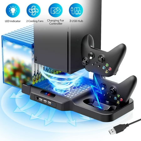 EEEkit Cooling Fan Charging Station Fit for Xbox Series X/S Console & Controller, Dual Controller Charging Dock & Cooler System Stand with USB Ports, Game Disc Slots, Accessories for Xbox Series S/X