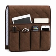 EEEkit Couch Armrest Organizer with 5 Pockets, Non-Slip Sofa and Recliner Caddy for Remote Controls, Phone, Tablet and Magazines, 35 x 13 Inches, Brown
