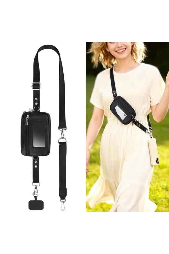 Crossbody Phone Strap with RFID Wallet, Removable Wristlet Phone Lanyard with Zipper Pouch, Adjustable Universal Cell Phone Strap for All Smartphones