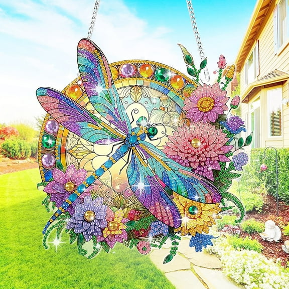 EEEkit Diamond Painting Wreath, DIY Dragonfly Wall Hanging Diamond Art Craft for Home Garden