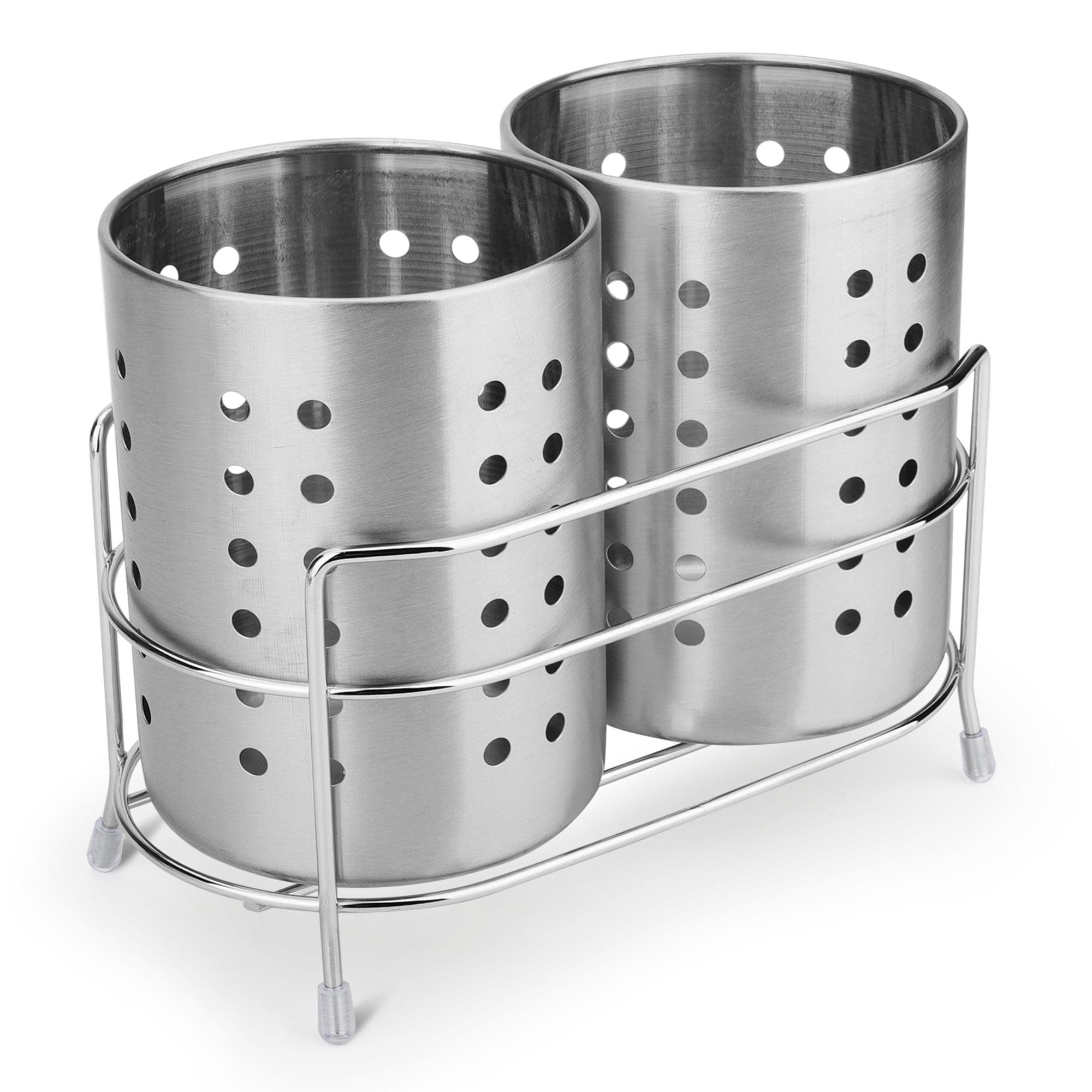 EEEkit Double Barrel Utensil Holder, Stainless Steel Utensil Organizer with Drain Hole, 5 x 3.6