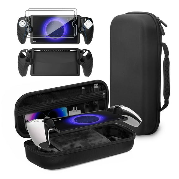 EEEkit EVA Carrying Case Fit for PS5 Portal with Soft Silicone Protective Cover, Screen Protectors, 6-in-1 Accessories Set Fit for PlayStation Portal