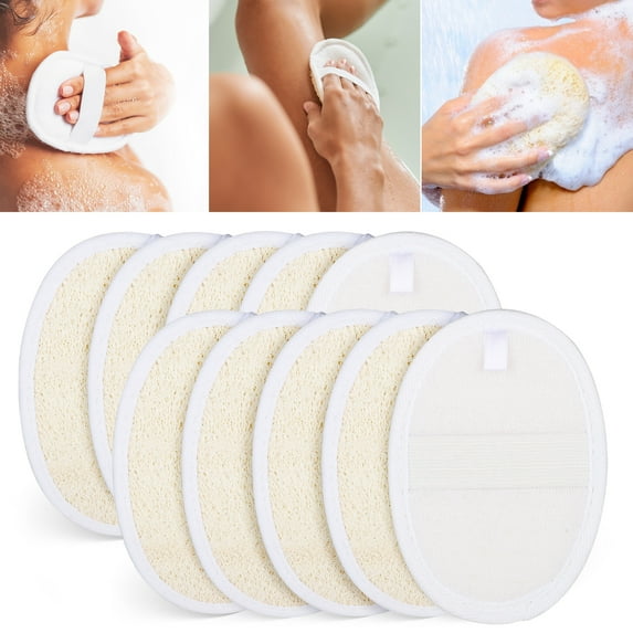EEEkit 10pcs Exfoliating Loofah Sponge Pads, Natural Luffa Body Scrubber, Loofa Exfoliator Scrub Pad for Men Women Bath Shower Spa
