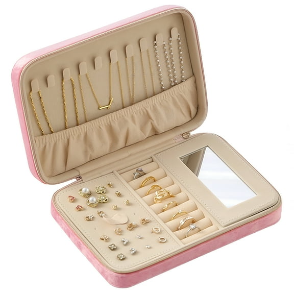 EEEkit Flannel Travel Jewelry Organizer, Jewelry Case with Multiple Compartments for Earrings, Rings, Pink