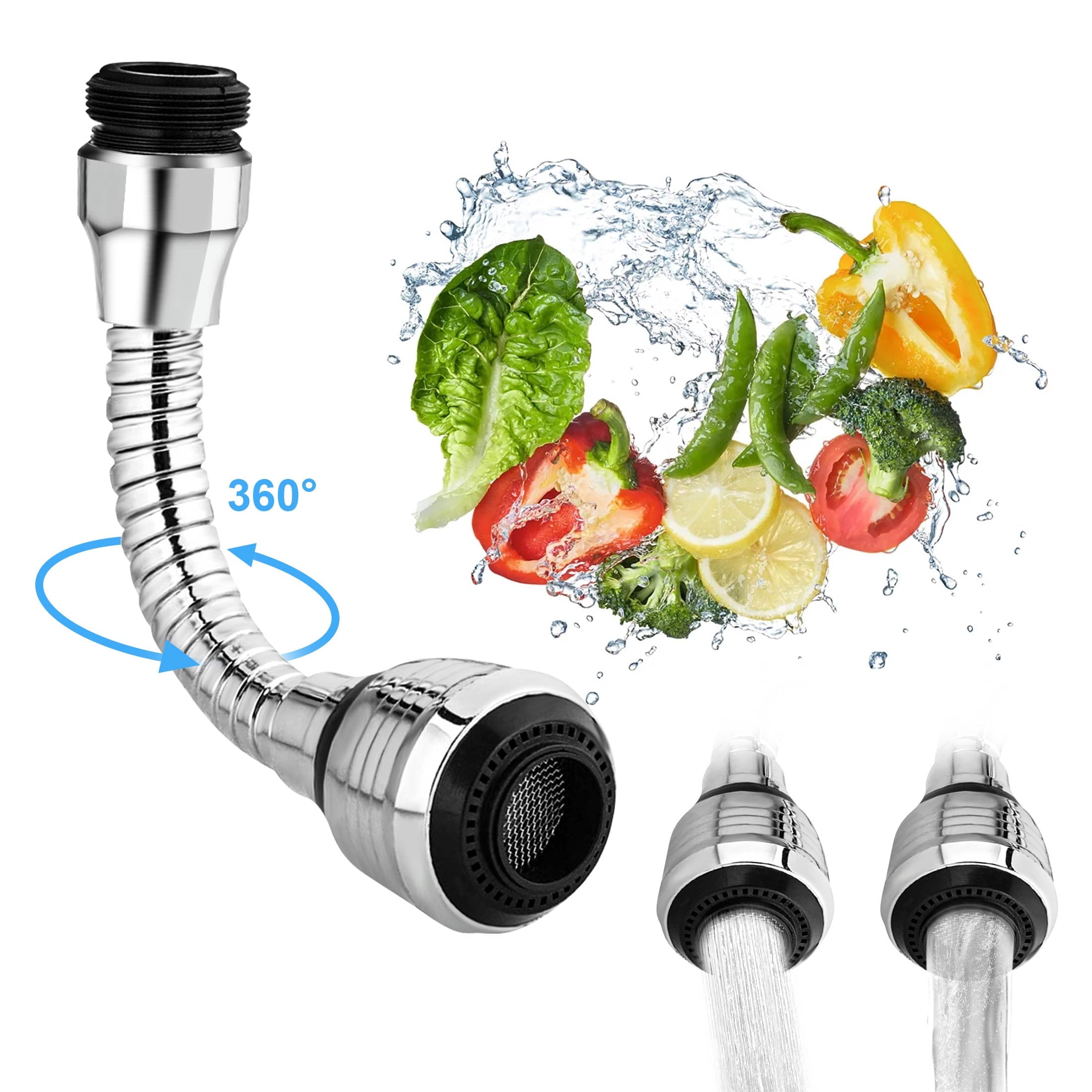 EEEkit Flexible Kitchen Faucet Sprayer, Water Sprayer Extender Attachment 360 Rotating Lengthen Sprayer Hose, Faucet Aerator Water Saving Tap Aerator Faucet Extension Attachment for Sink Bathtub