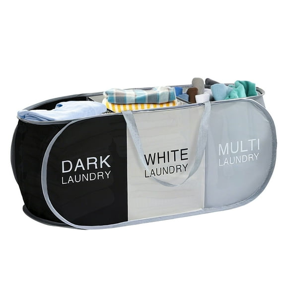 EEEkit Foldable Pop Up Laundry Hamper, 3 Compartment Collapsible Mesh Laundry Basket, Dirt Clothes Bin for Family College Dorm Home