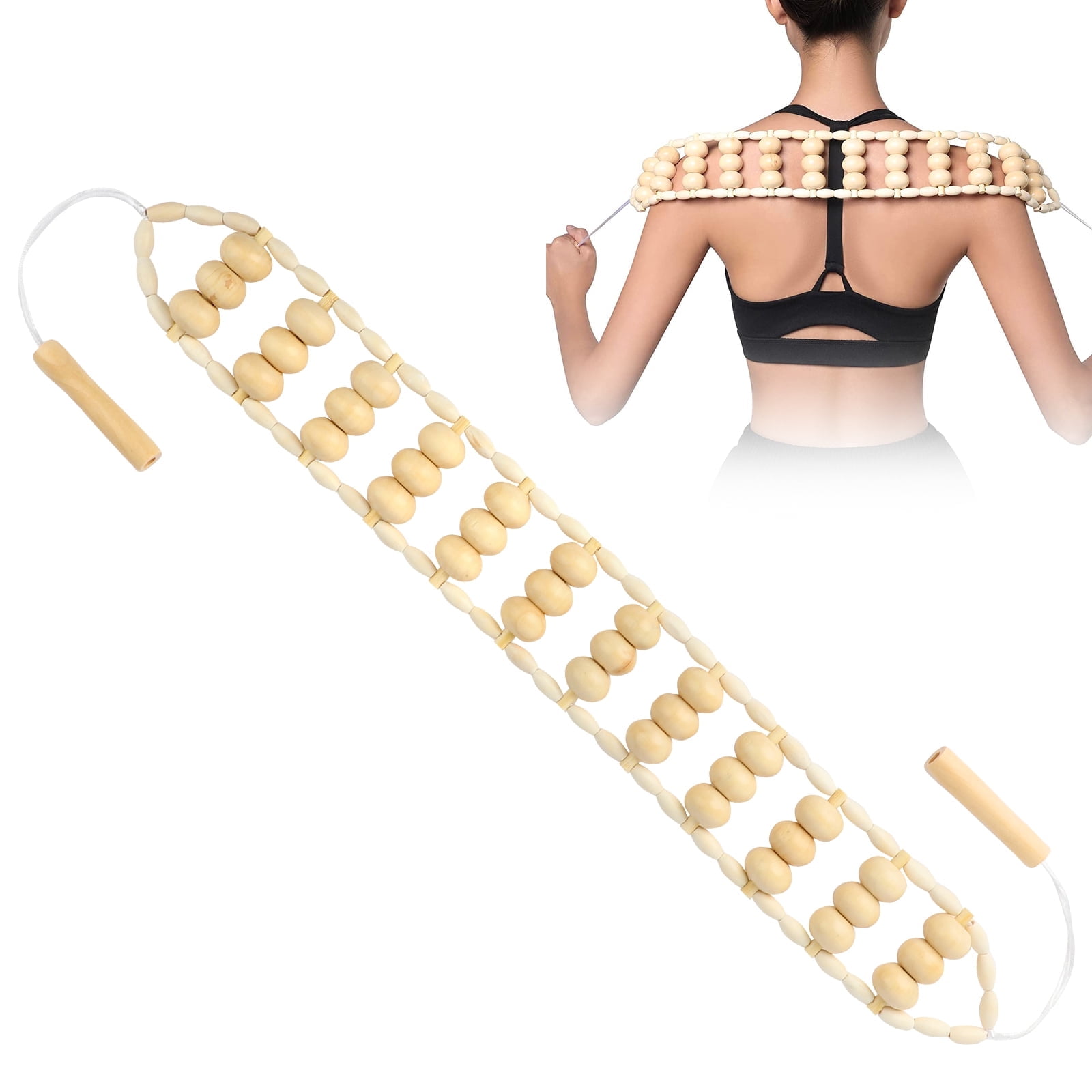 EEEkit Handmade Lotus Wood Back Massage Roller Rope, Wood Therapy