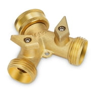 EEEkit Heavy-Duty 2-Way Garden Hose Splitter, Solid Brass Y Connector, Leakproof with Shut-Off Valves