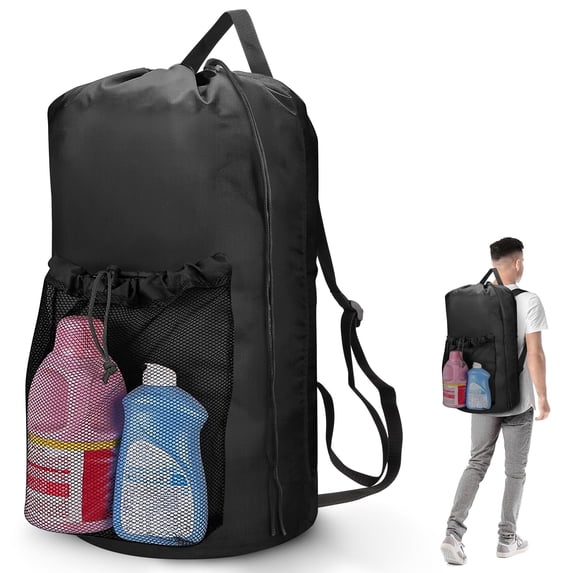EEEkit Heavy Duty Laundry Bag, 35L Large Laundry Backpack, Dirty Clothes Hamper for College Laundromat, Black