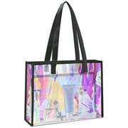 EEEkit Holographic Clear Tote Bag, Stadium Approved Clear Handbag with PU Leather Handle