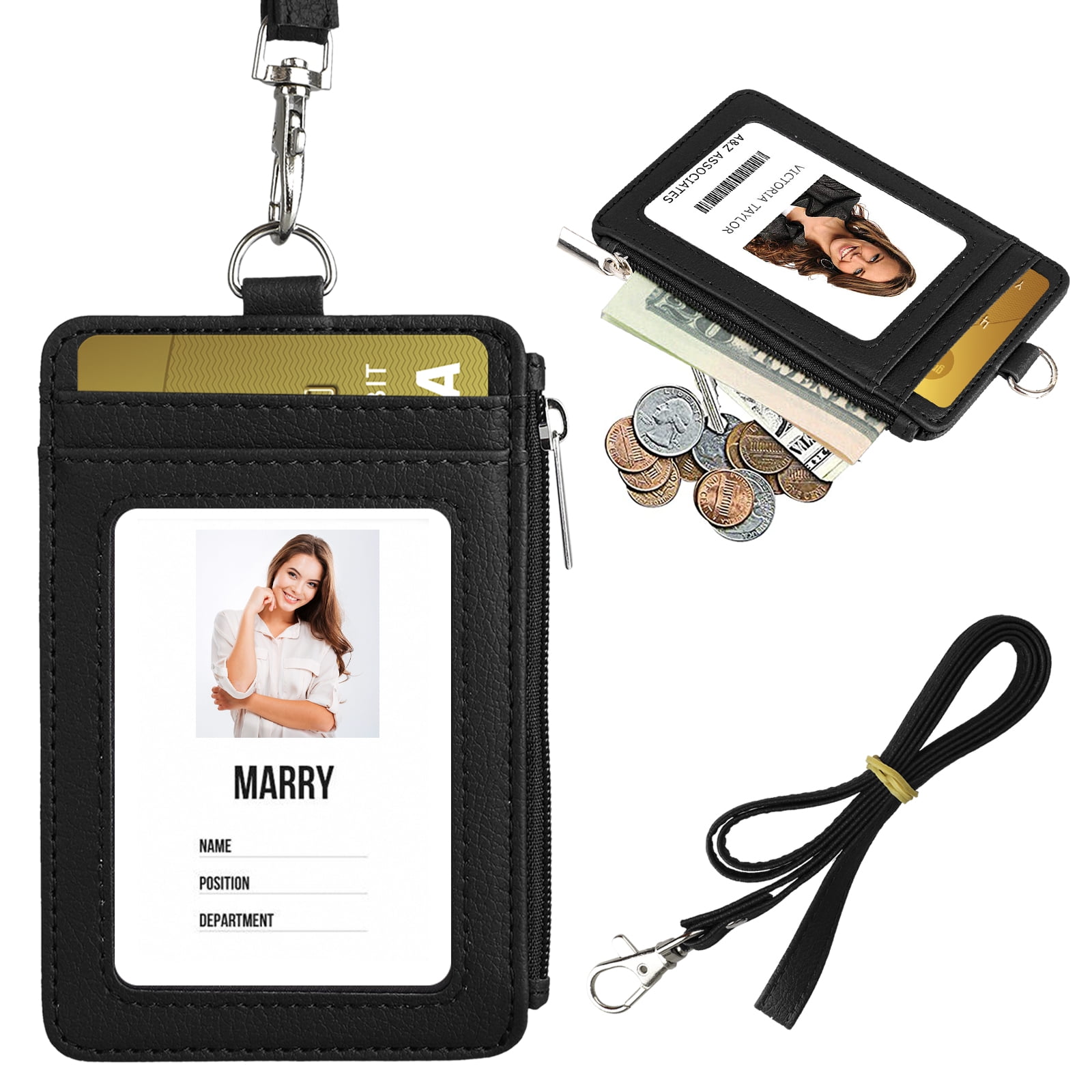 Pink Leather ID Card Holder Horizontal Name Tag ID Card Holder with  Retractable Neck Strap Lanyard Credit Card Holder Durable ID Card Holder L  Size Pack of 20 : : Stationery 