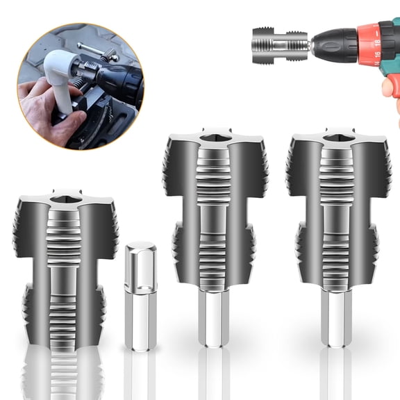 PVC Pipe Threading Tool Set, 3pcs Internal & External Pipe Tap for 1/2" 3/4" PVC Plastic Pipes, Drill Compatible Pipe Threader for Plumbing Repair DIY Home Tool