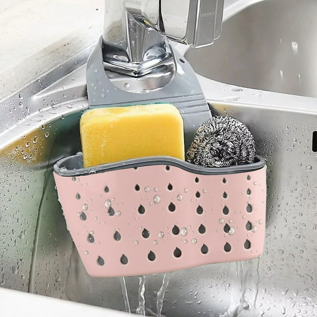 EEEkit Kitchen Hanging Sponge Holder, Adjustable Sink Caddy Organizer Liquid Drainer Brush Rack for Scrubber Dish Brush