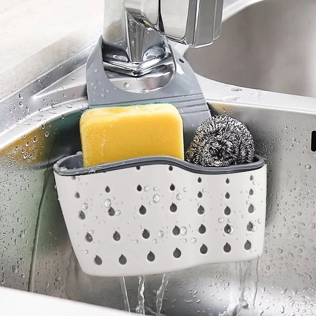 EEEkit Kitchen Hanging Sponge Holder, Adjustable Sink Caddy Organizer Liquid Drainer Brush Rack for Scrubber Dish Brush