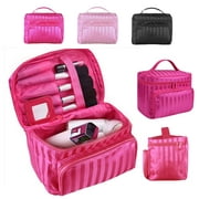 EEEkit Large Capacity Makeup Case, Foldable Stripe Rhombic Makeup Bag Storage Bag Organizer, Waterproof Travel Cosmetic Case Box, Portable Train Cases for Cosmetics Brushes, Toiletries, Gift for Women