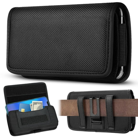 EEEkit Large Cell Phone Holster Case, Belt Clip Phone Holder Pouch Fit for iPhone 17, 16, 15, 14, 13 Series, Pro Models, Black