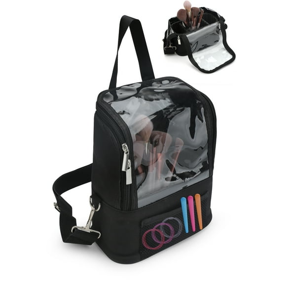 EEEkit Large Makeup Brush Case, Stand-up Makeup Cup Travel Cosmetic Bag with Adjustable Divider and Strap