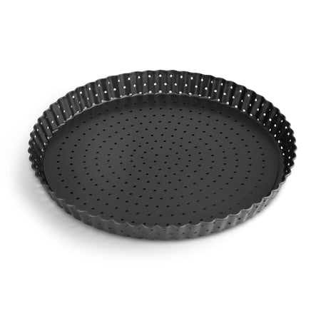 EEEkit Live Bottom Pizza Pan with Holes, Non-Stick Carbon Steel Pizza Bakeware for Oven Baking, 9.4", Black